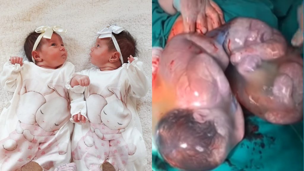 Caso raro de gêmeas que nascerem ainda dentro da bolsa aconteceu em Minas Gerais, nesta semana, e surpreendeu a todos; confira o vídeo!