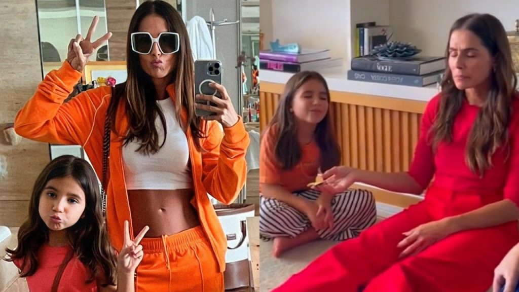 Ao lado da filha, Maria Flor, Deborah Secco viveu experiência de hipnose e provou uma berinjela sentindo o gosto de chocolate!